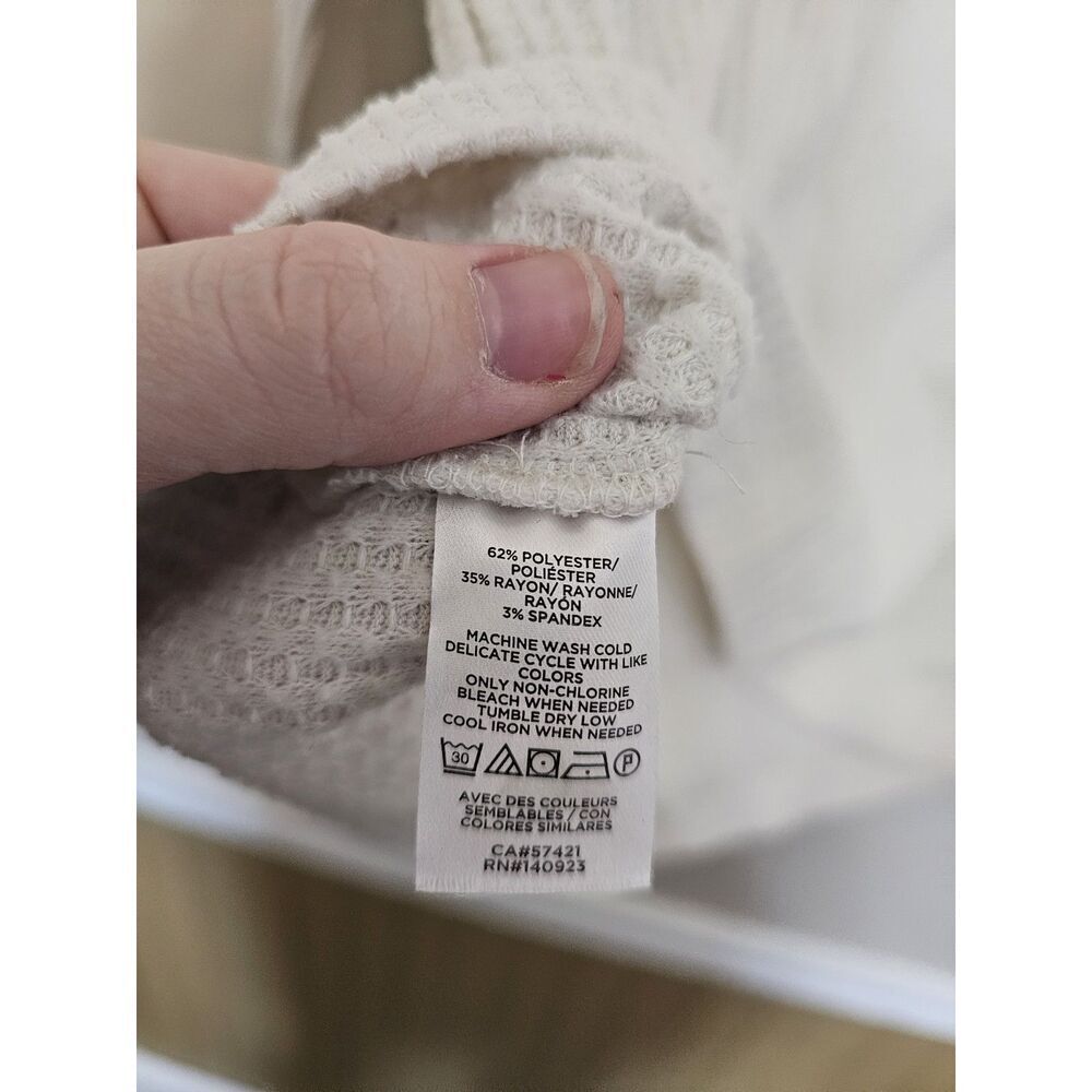 LOFT WOMEN'S SUPER SOFT LONG SLEEVE BRUSHED WAFFLE HENLEY TOP IVORY SIZE Large P - Picture 4 of 5